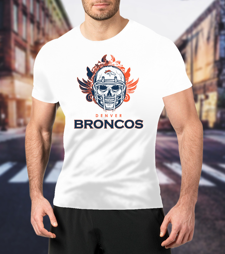 Denver Broncos Skull Helmet Wings T-Shirt