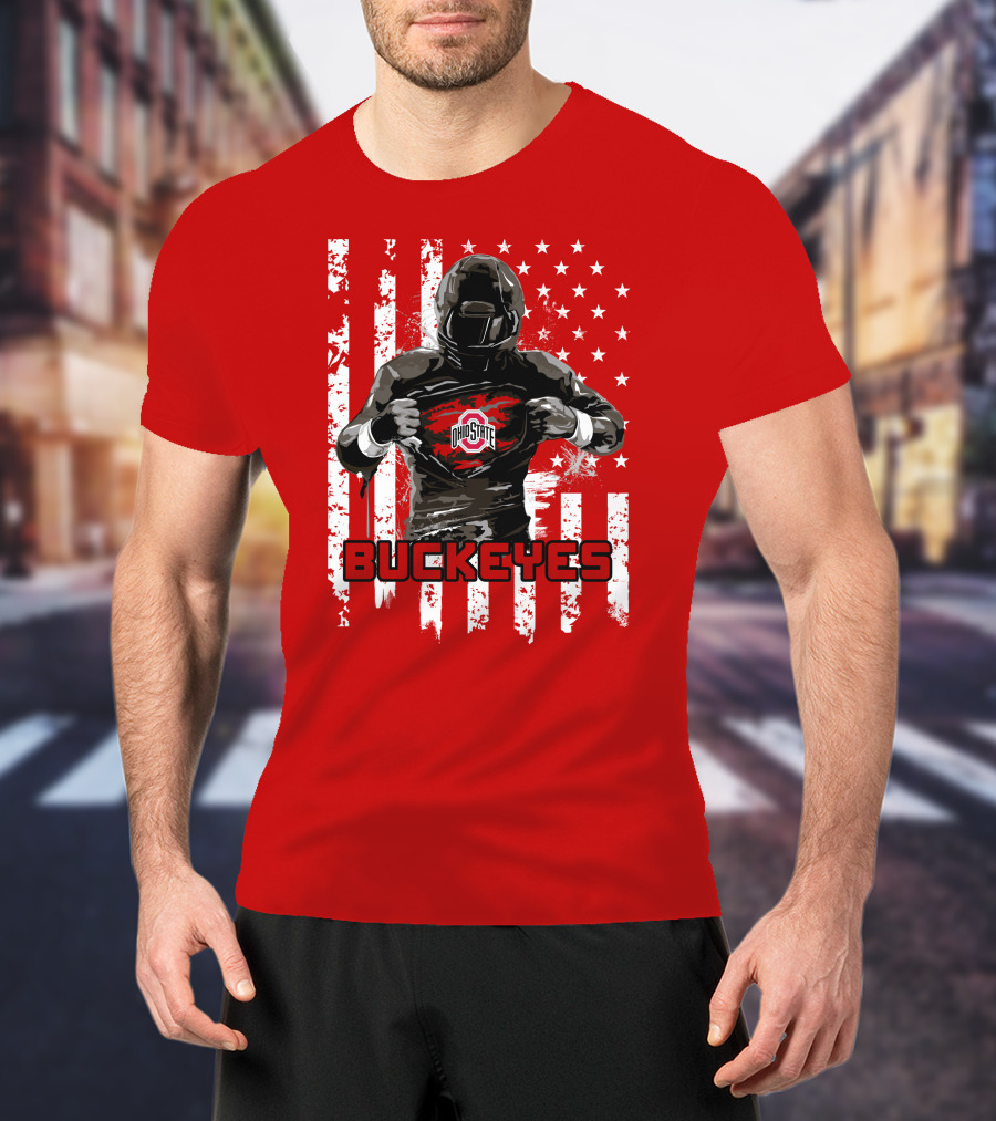 Ohio State Buckeyes Player With American Flag Background T-Shirt