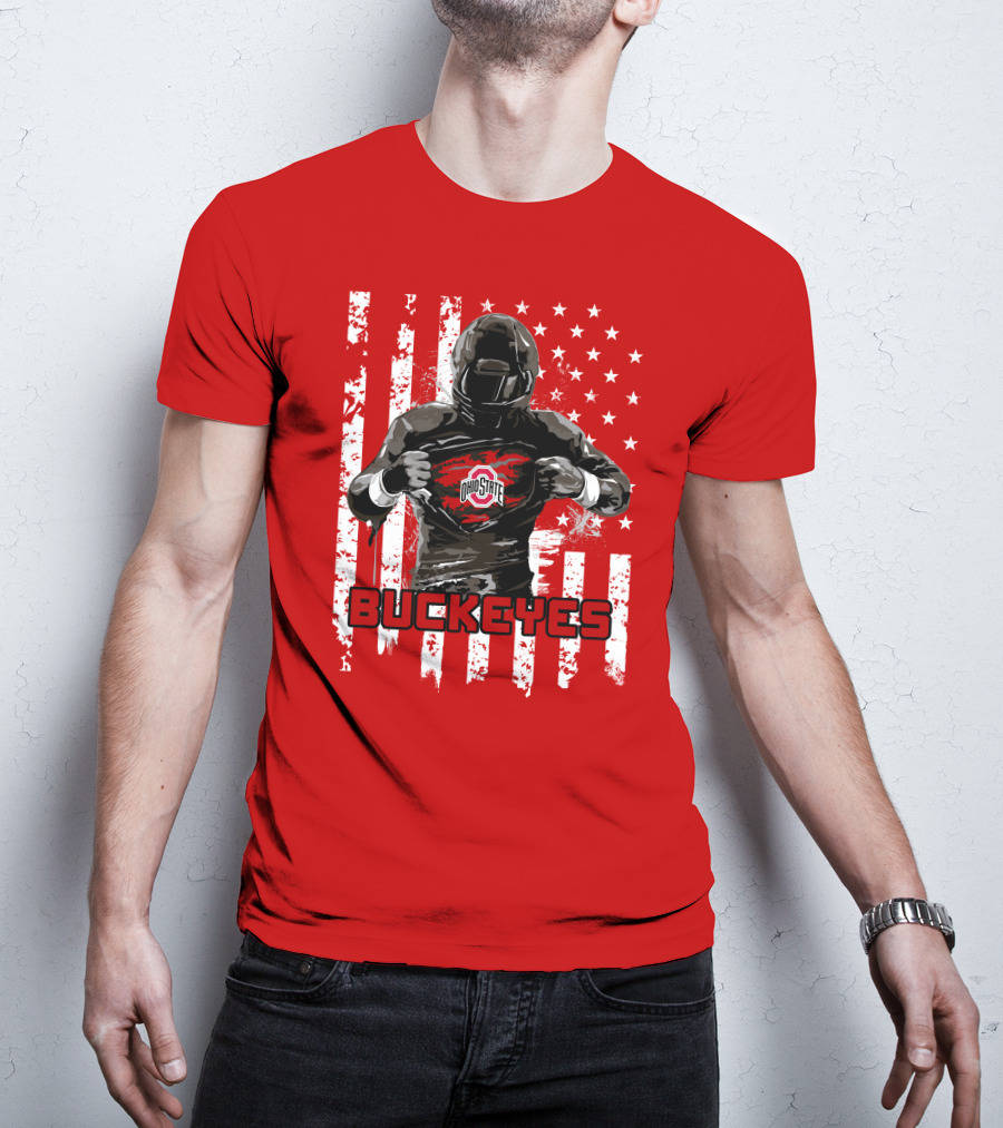 Ohio State Buckeyes Player With American Flag Background T-Shirt