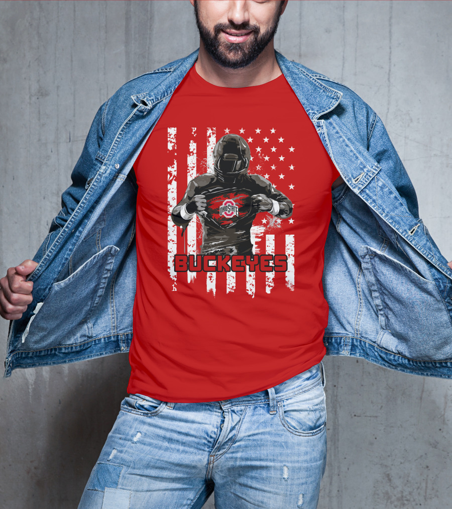 Ohio State Buckeyes Player With American Flag Background T-Shirt