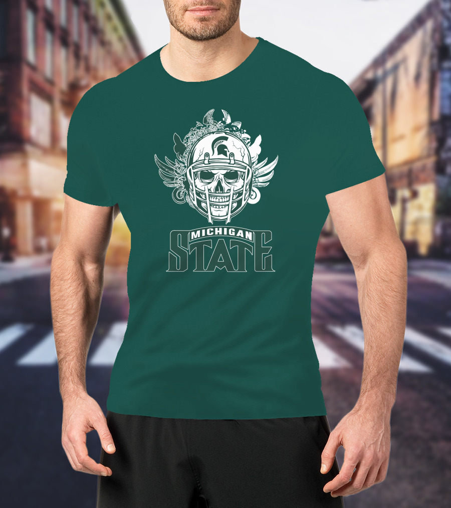 Michigan State Spartans Skull Helmet T-Shirt
