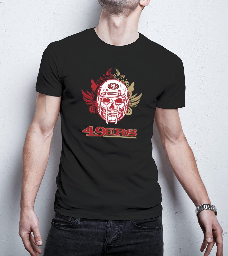San Francisco 49ers Skull Football Helmet Red Gold Wings T-Shirt