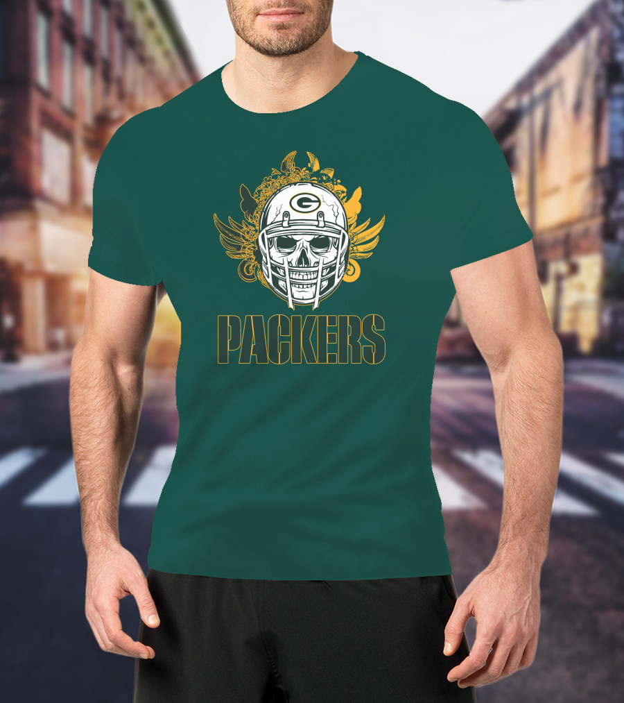 Packers Skull Helmet With Green Bay Logo Elements T-Shirt