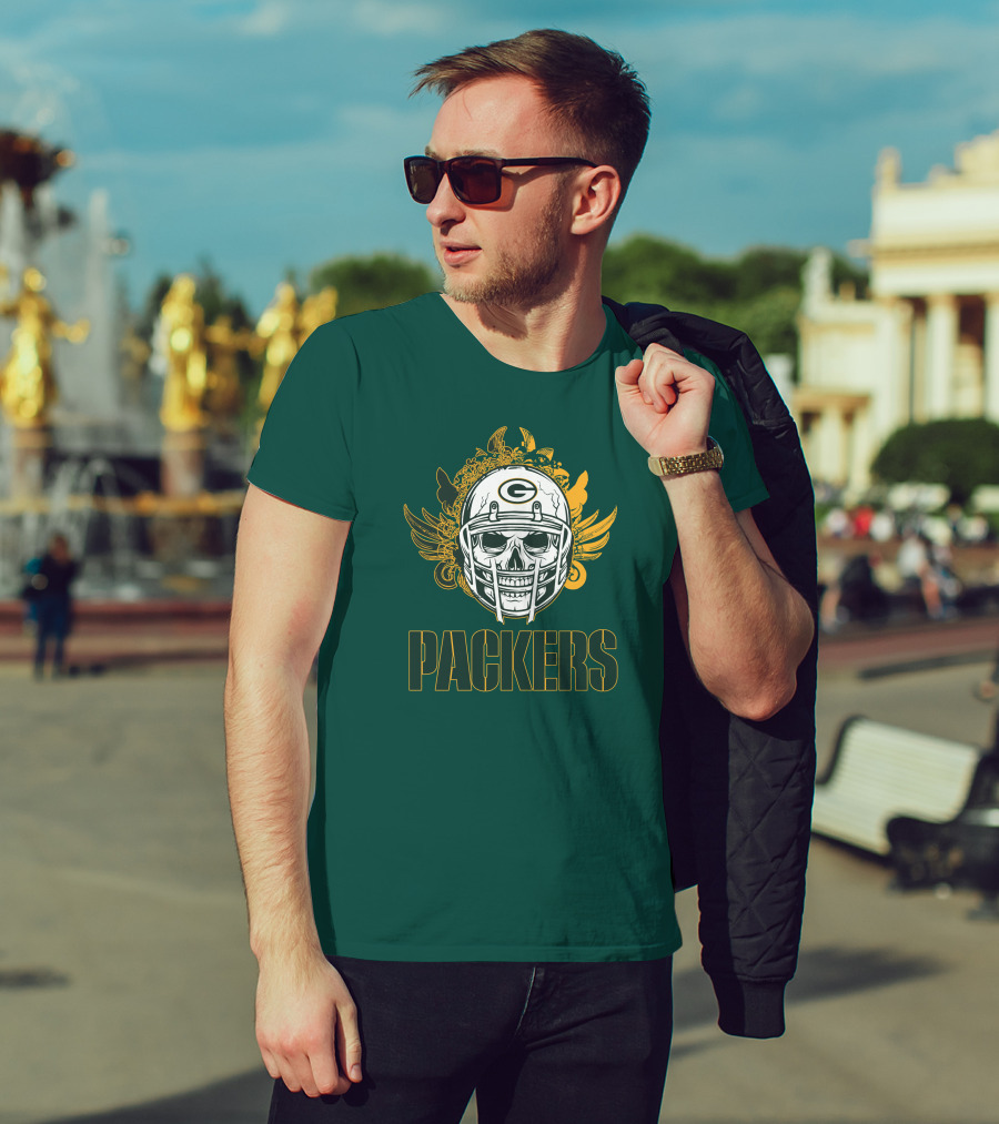 Packers Skull Helmet With Green Bay Logo Elements T-Shirt