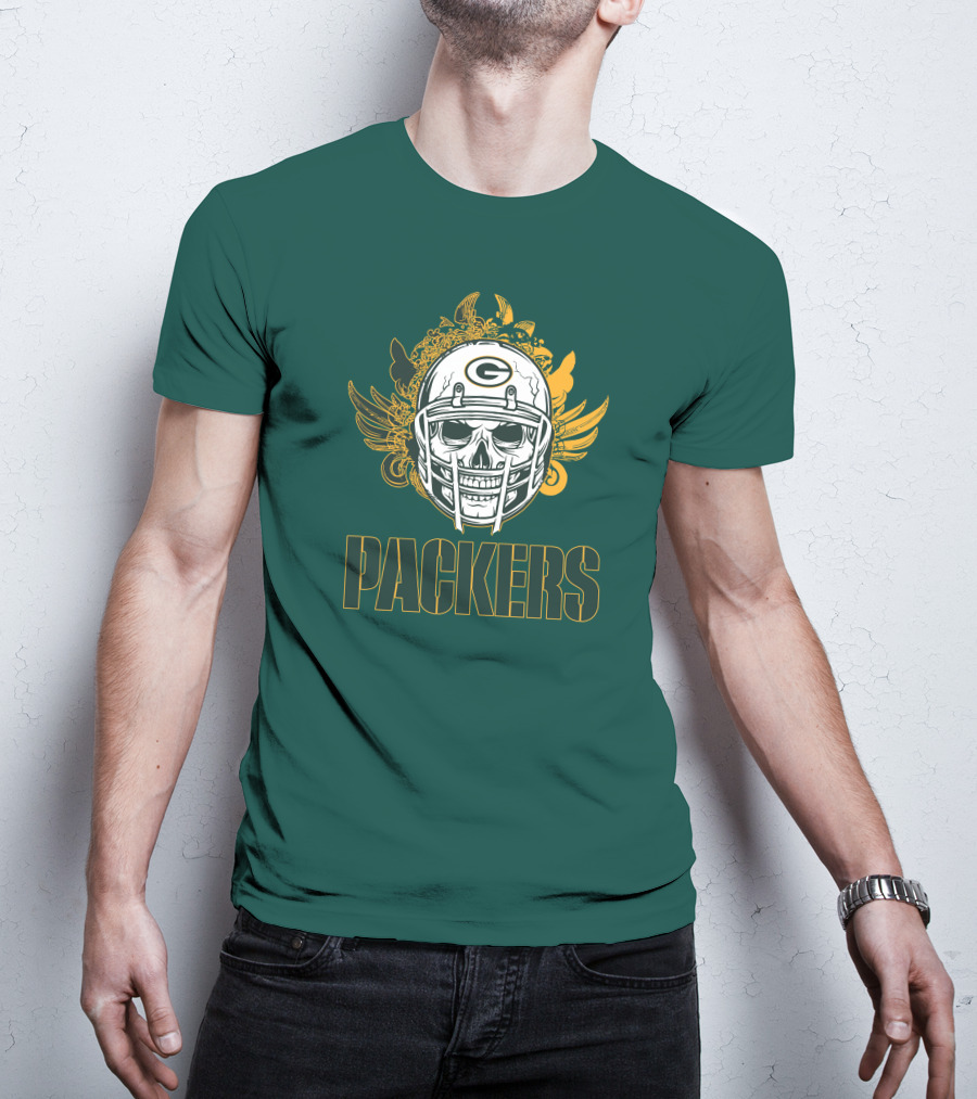 Packers Skull Helmet With Green Bay Logo Elements T-Shirt