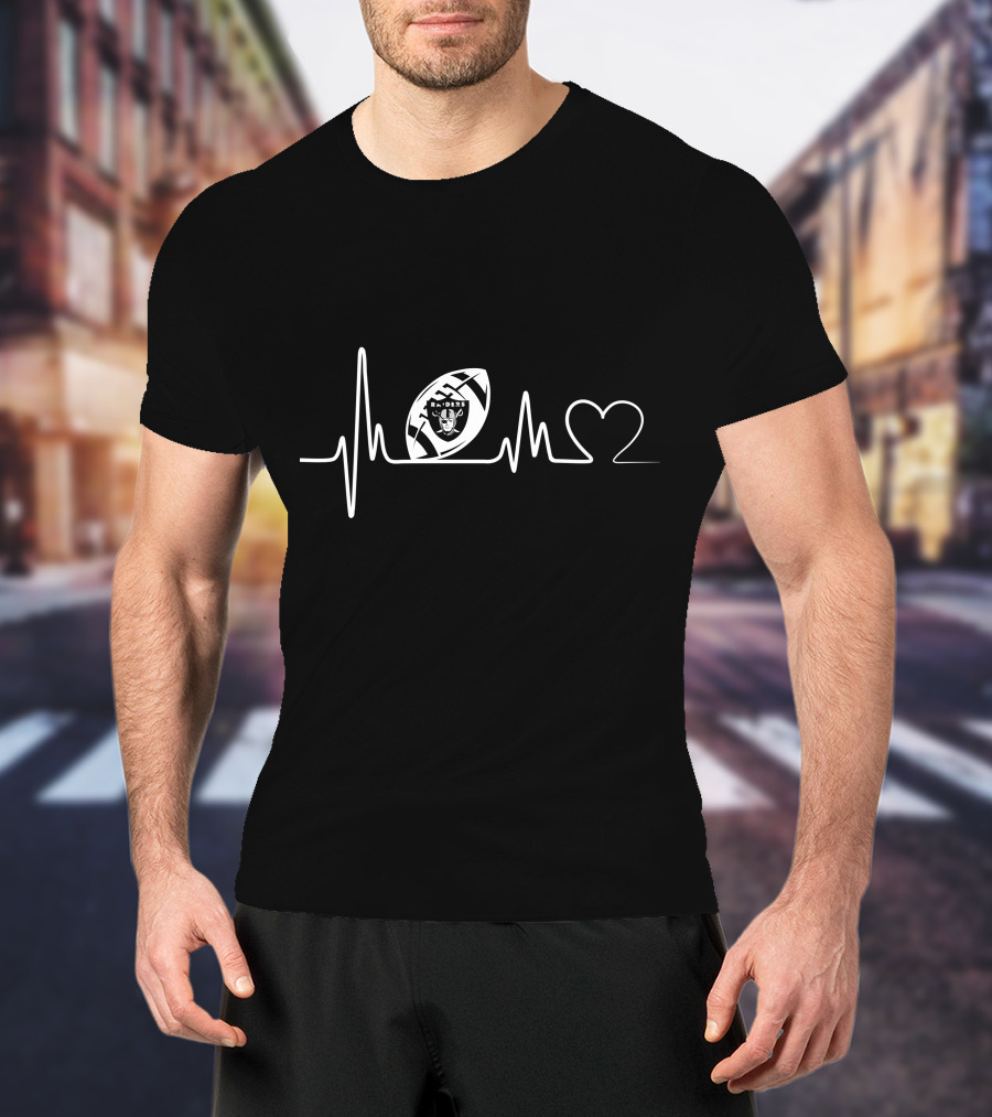 Las Vegas Raiders Heartbeat Logo Football Helmet Iconography With Heart Outline T-Shirt