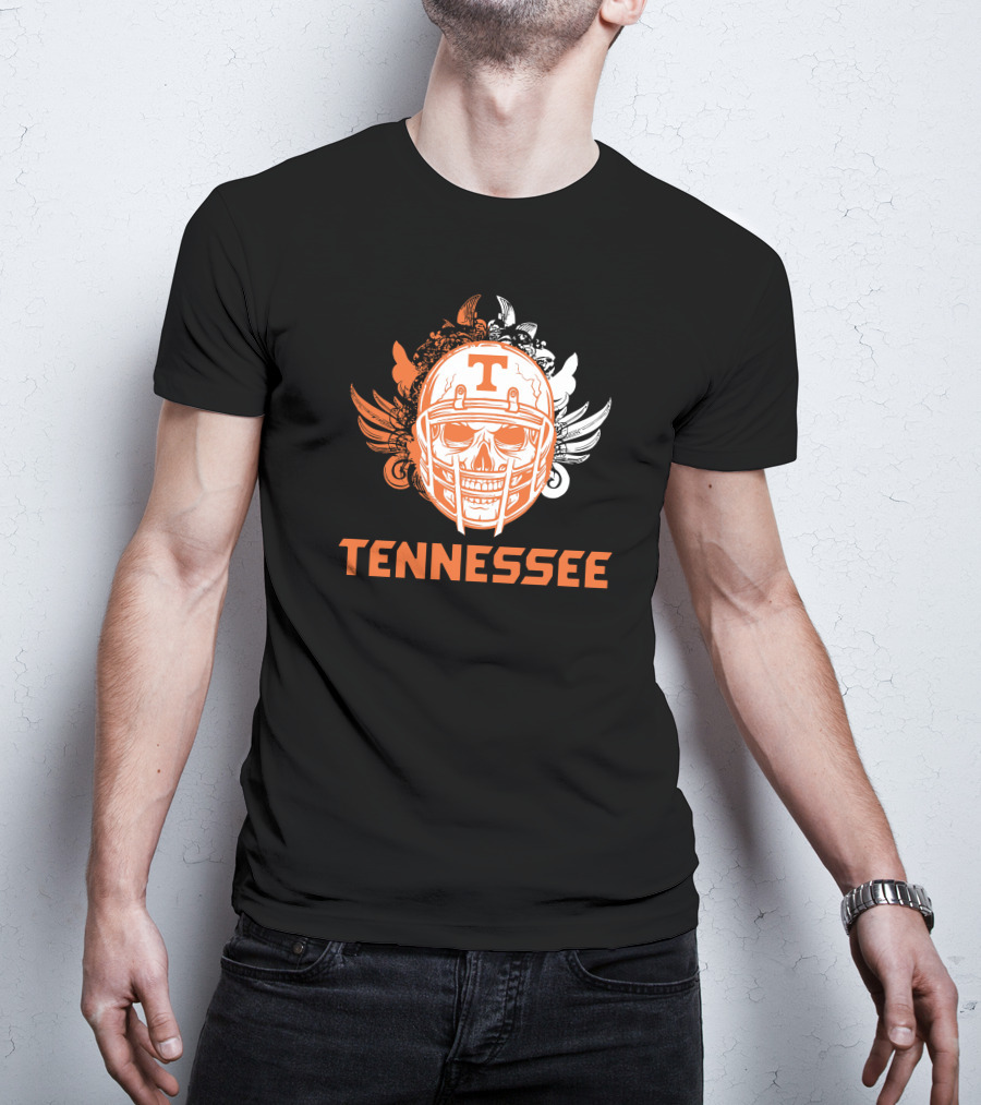 Tennessee Volunteers Skull Helmet Football Wings T-Shirt