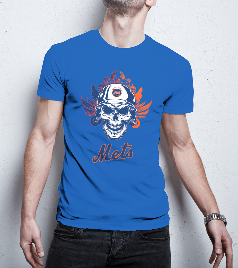 New York Mets Skull Helmet Logo With Wings T-Shirt