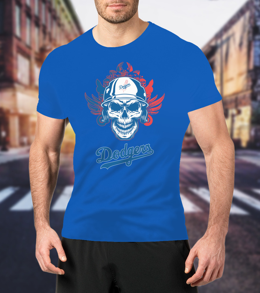 Dodgers Skull With Wings And Helmet T-Shirt