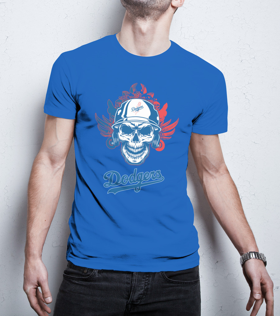 Dodgers Skull With Wings And Helmet T-Shirt