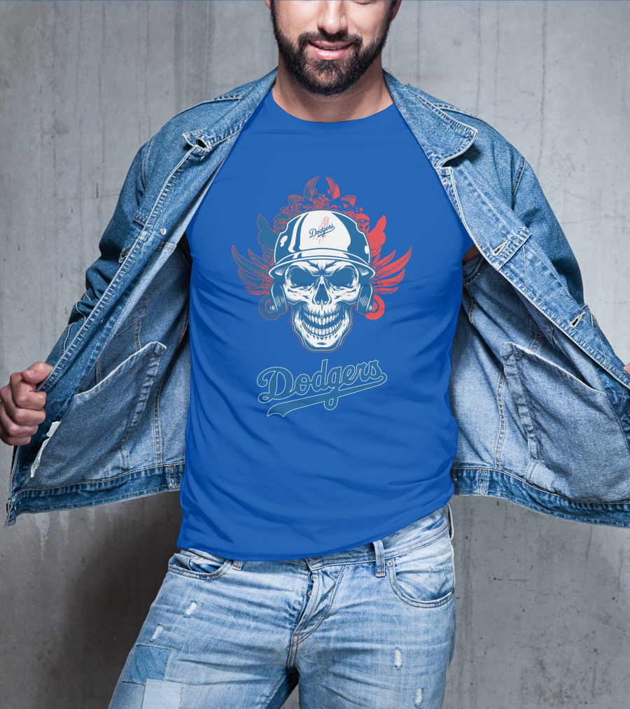 Dodgers Skull With Wings And Helmet T-Shirt