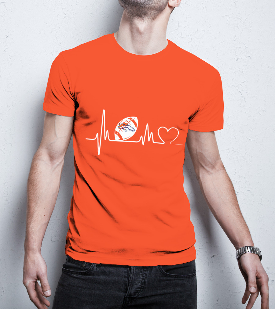Denver Broncos Heartbeat Football Icon T-Shirt