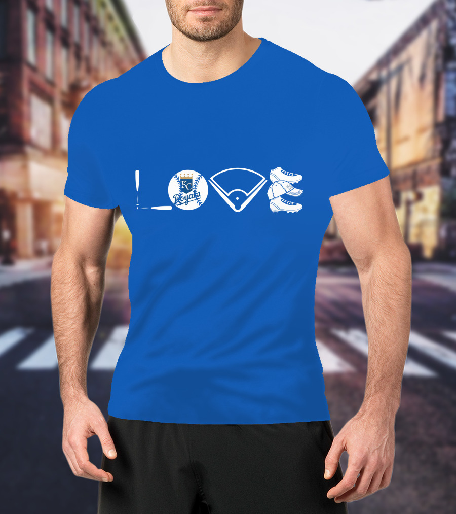 Love Kansas City Royals Baseball Bat Ball Home Plate Cleats T-Shirt