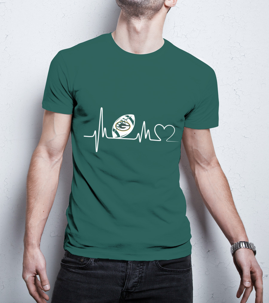 Green Bay Packers Heartbeat ECG Line Football Love T-Shirt
