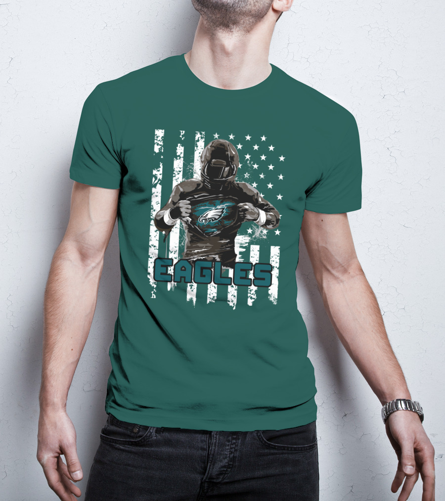 Philadelphia Eagles Football Hero With American Flag Background T-Shirt