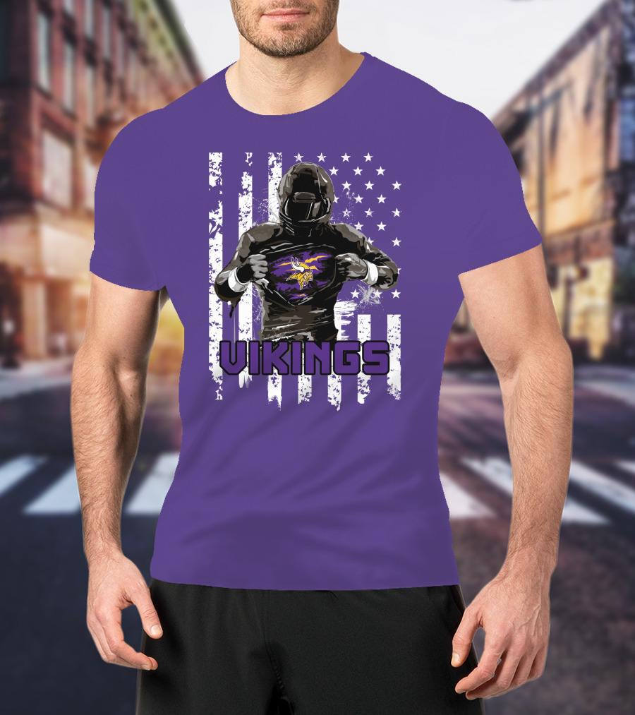 Minnesota Vikings Superhero Player American Flag T-Shirt