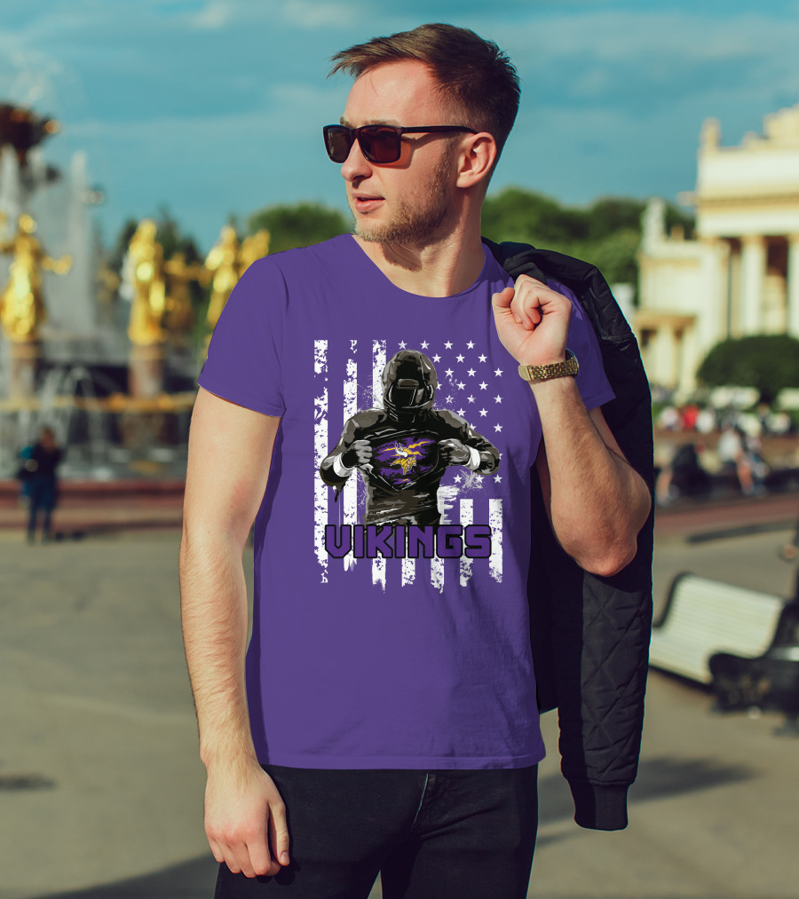 Minnesota Vikings Superhero Player American Flag T-Shirt