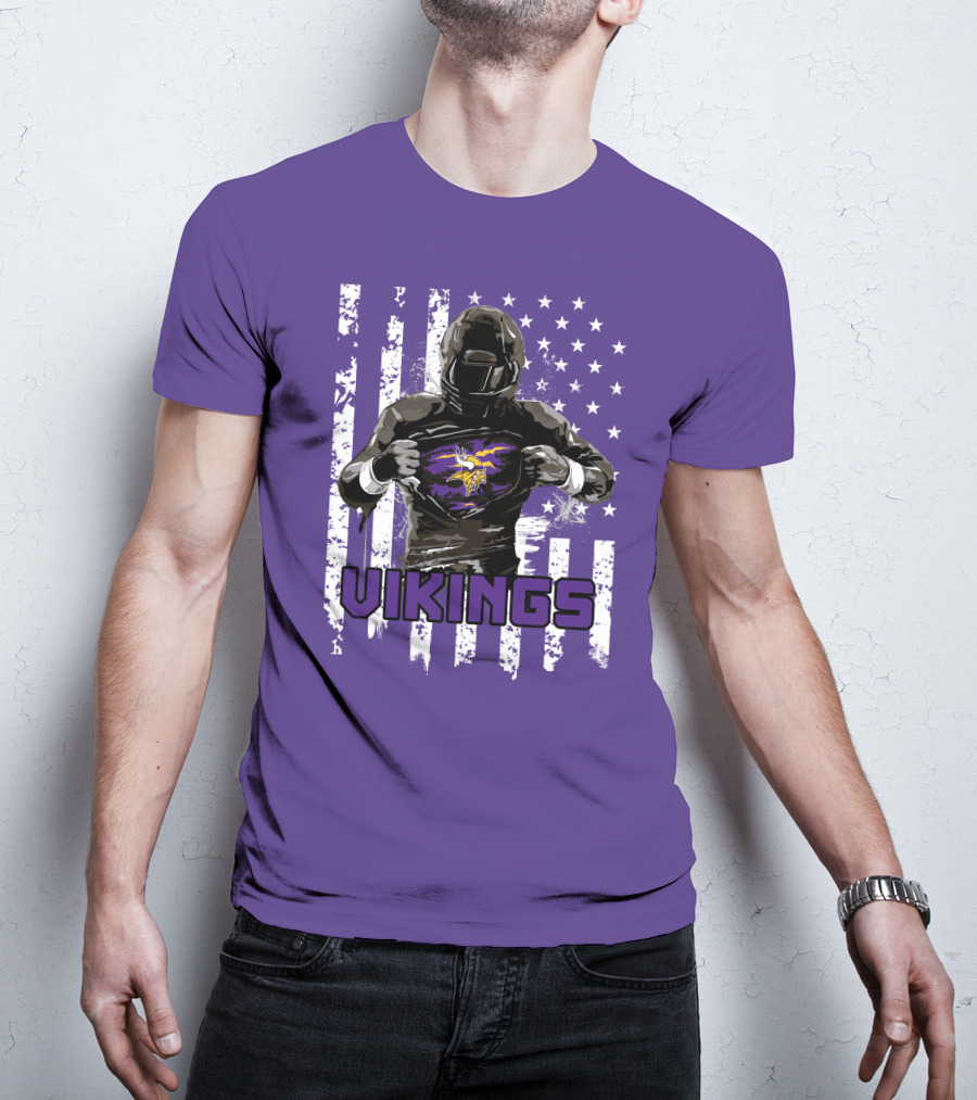 Minnesota Vikings Superhero Player American Flag T-Shirt