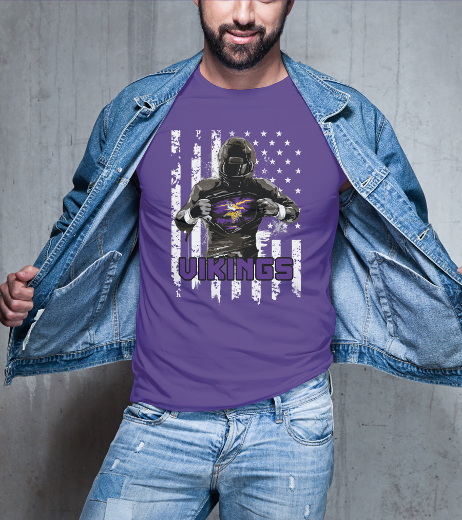 Minnesota Vikings Superhero Player American Flag T-Shirt