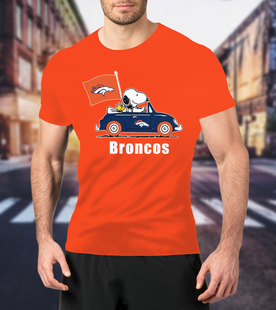 Denver Broncos Snoopy Car Broncos Flag T-Shirt