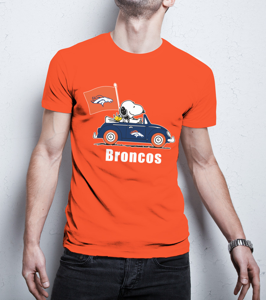 Denver Broncos Snoopy Car Broncos Flag T-Shirt