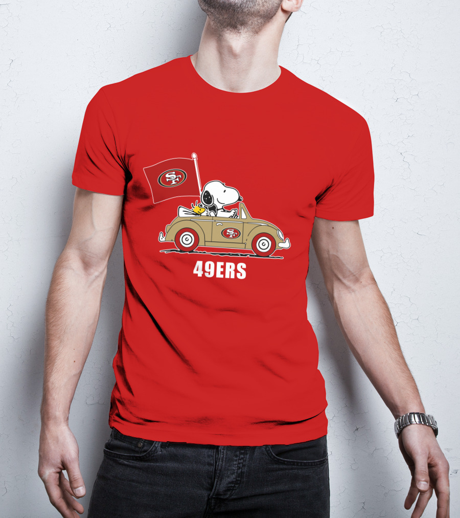 San Francisco 49ers Snoopy Driving Car With Sf Flag T-Shirt