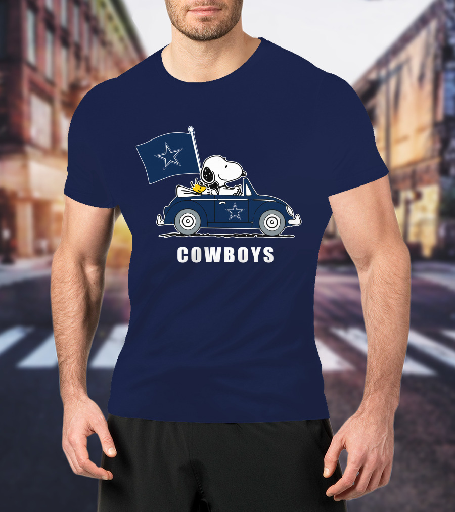 Cowboys Snoopy Dallas Cowboys Flag Peanuts Woodstock Car Blue Star T-Shirt