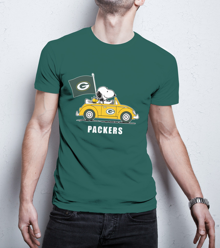 Green Bay Packers Snoopy Driving Car T-Shirt