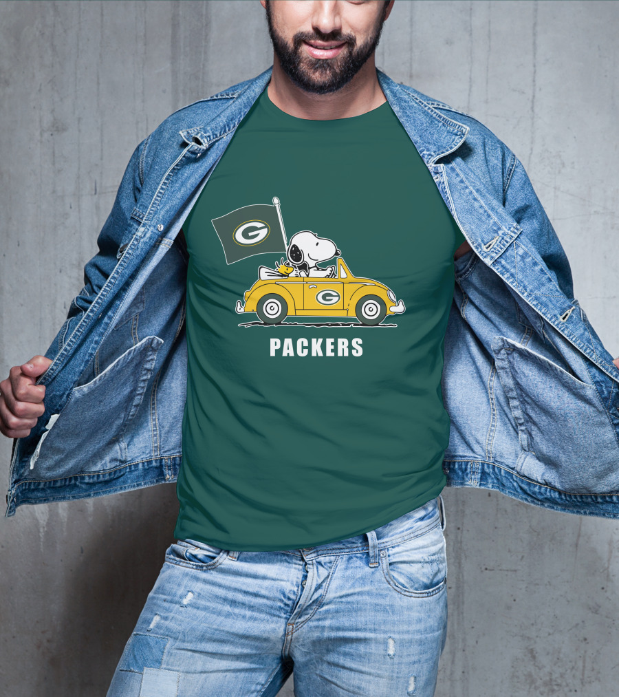 Green Bay Packers Snoopy Driving Car T-Shirt