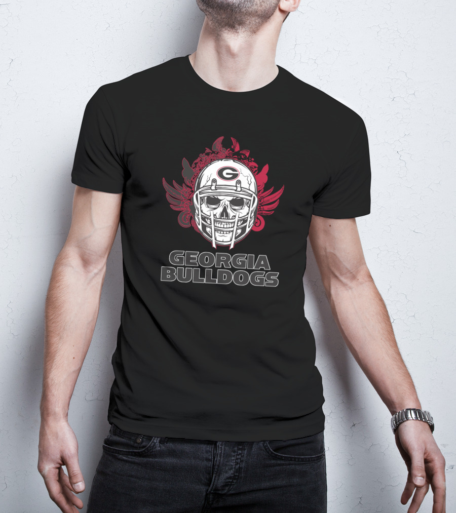 Georgia Bulldogs Skull Football Helmet With Red Wings T-Shirt