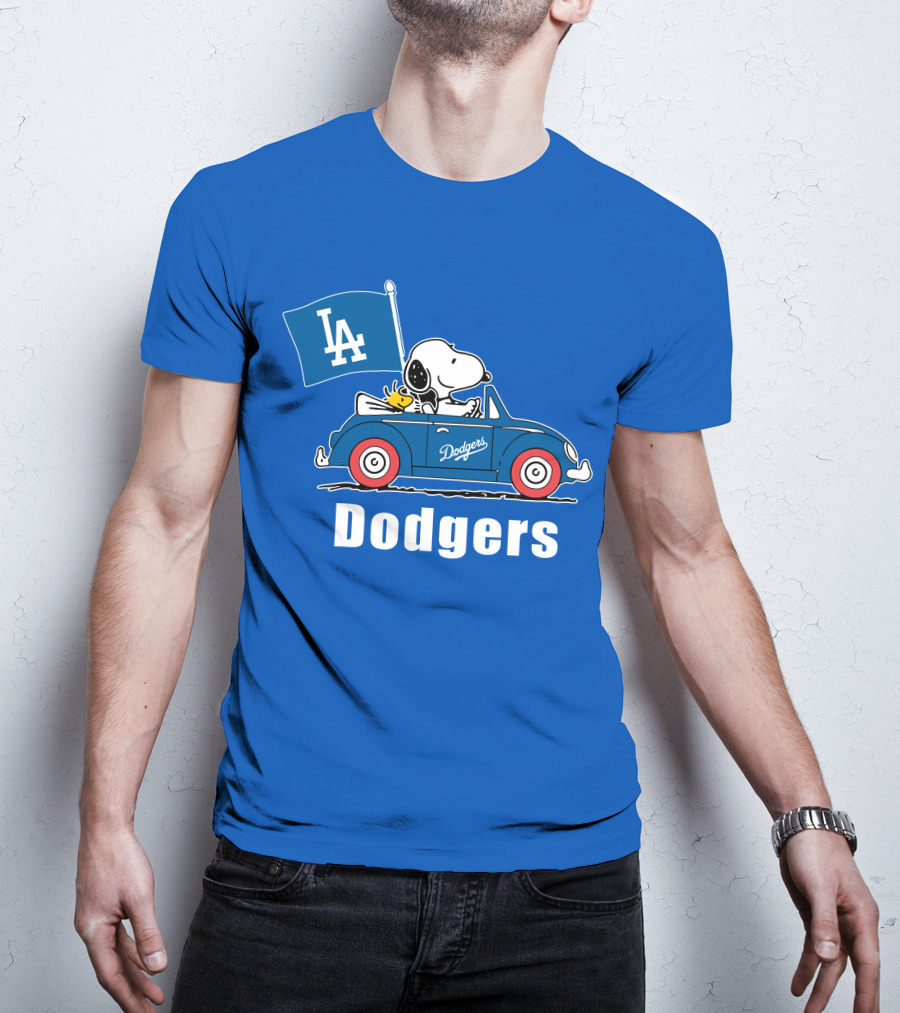 Dodgers Snoopy Woodstock Driving Car LA Flag T-Shirt