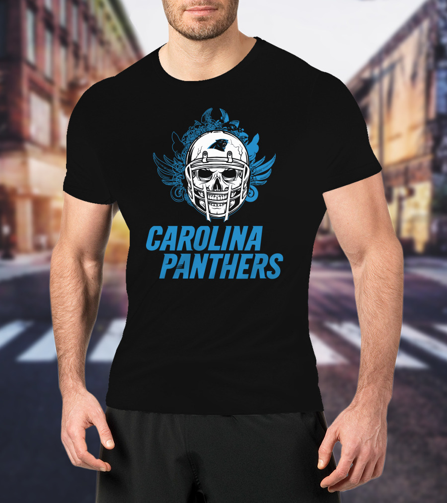 Carolina Panthers Skull Helmet Blue Wings T-Shirt