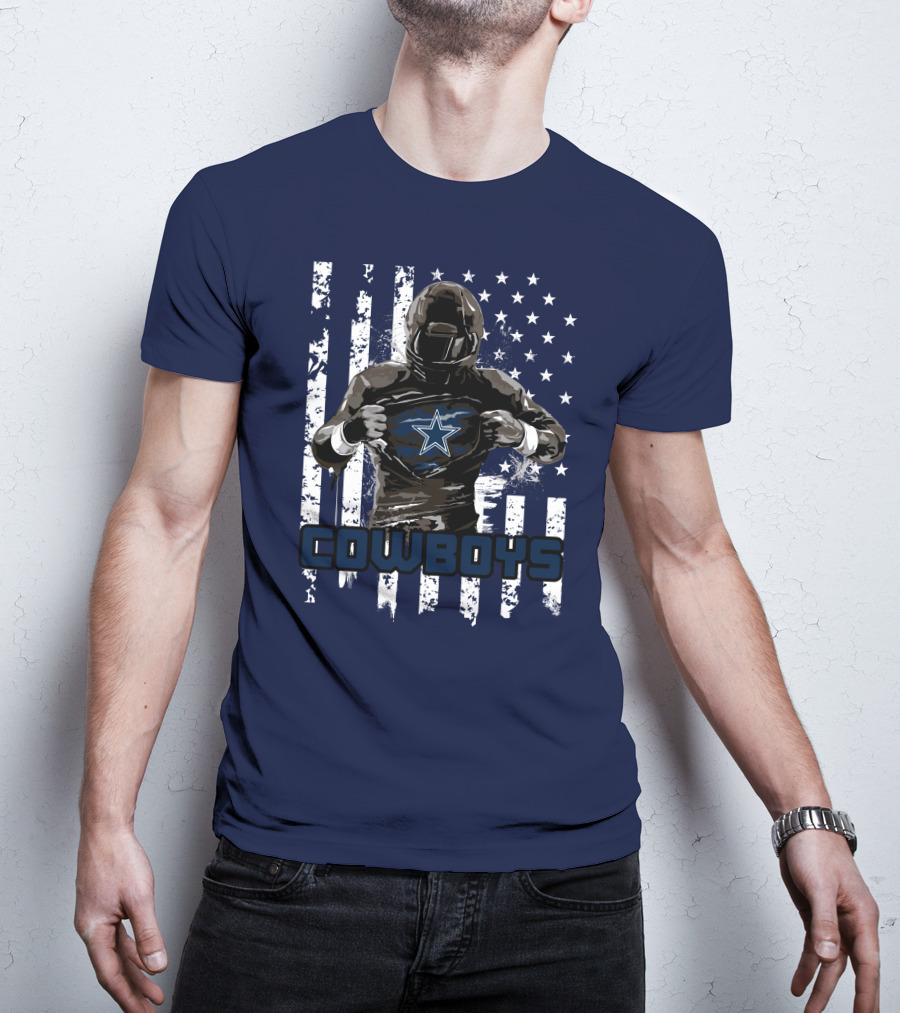 Cowboys Star Emblem On Player American Flag Background T-Shirt