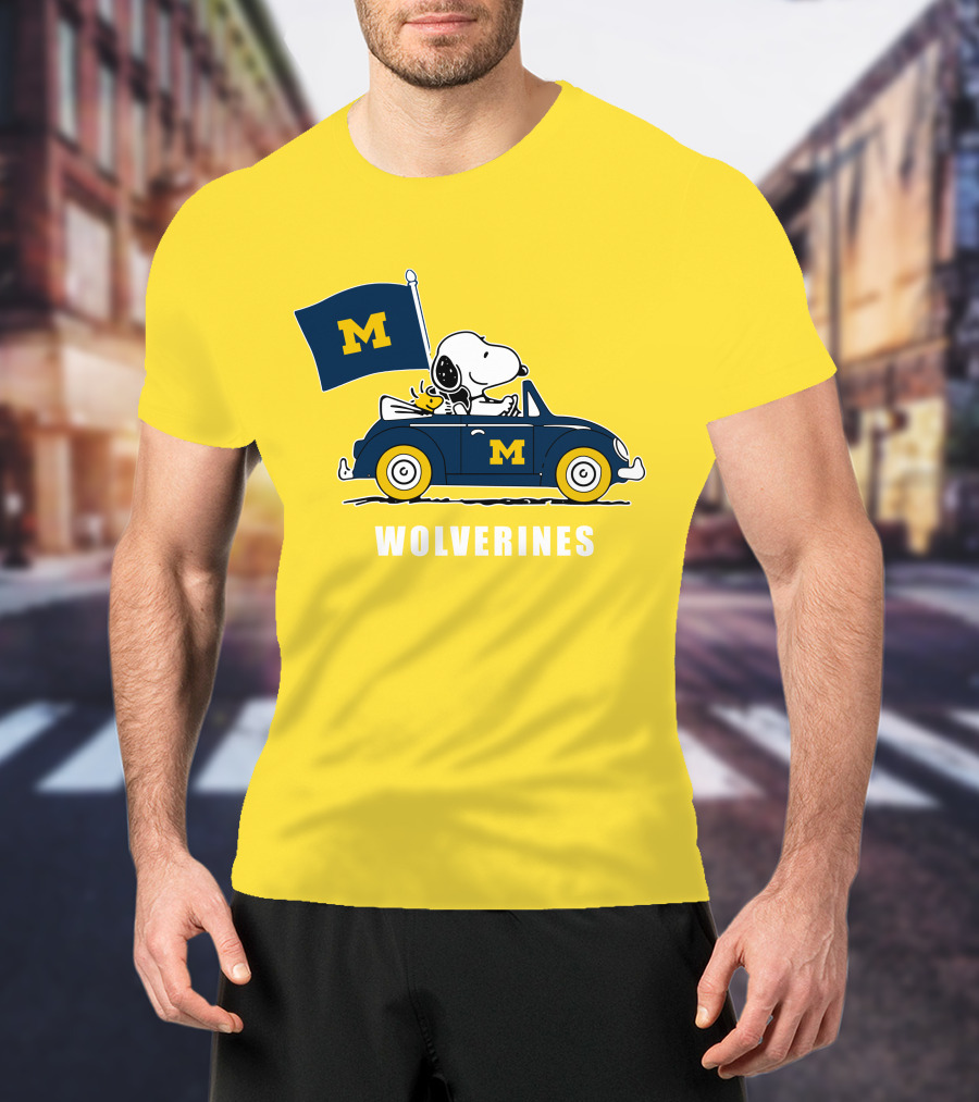 Michigan Wolverines Snoopy Driving With Flag T-Shirt