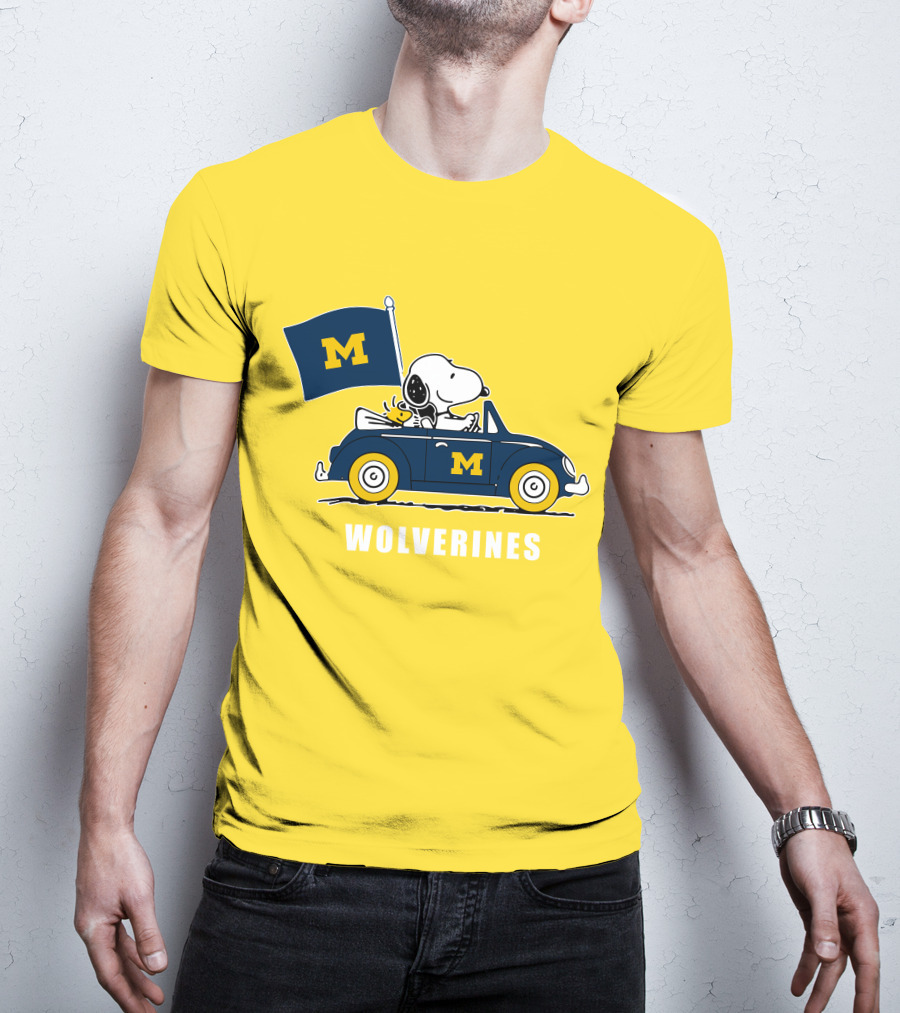 Michigan Wolverines Snoopy Driving With Flag T-Shirt