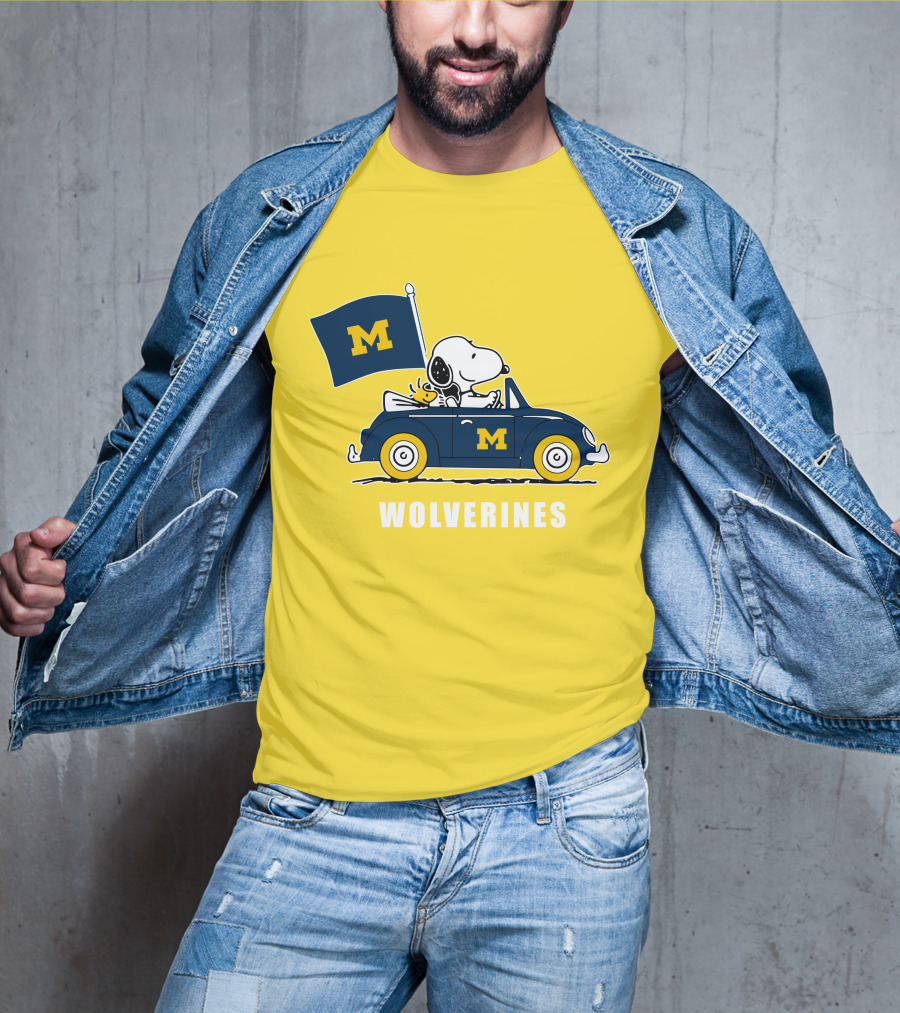 Michigan Wolverines Snoopy Driving With Flag T-Shirt