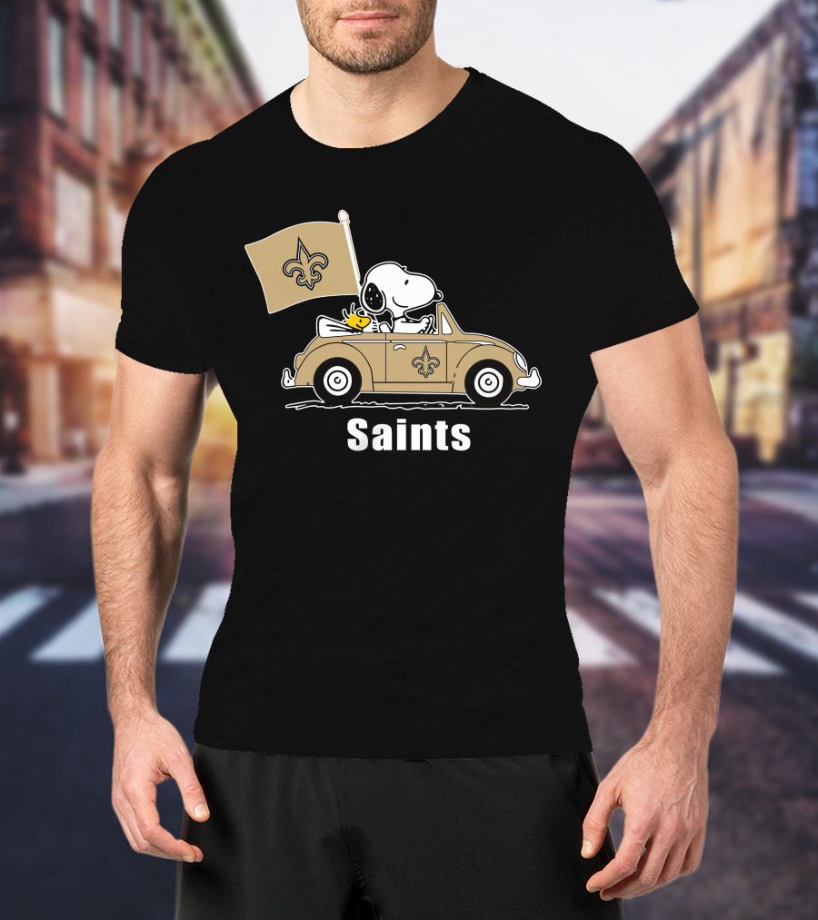 Saints Snoopy Woodstock Car Fleur-de-Lis Flag T-Shirt