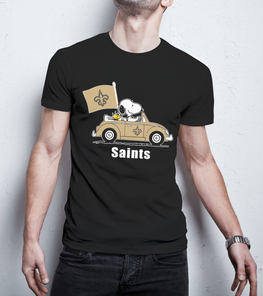 Saints Snoopy Woodstock Car Fleur-de-Lis Flag T-Shirt