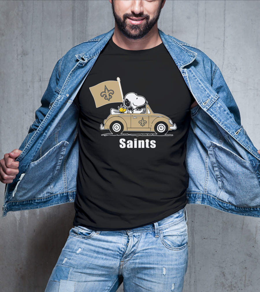 Saints Snoopy Woodstock Car Fleur-de-Lis Flag T-Shirt