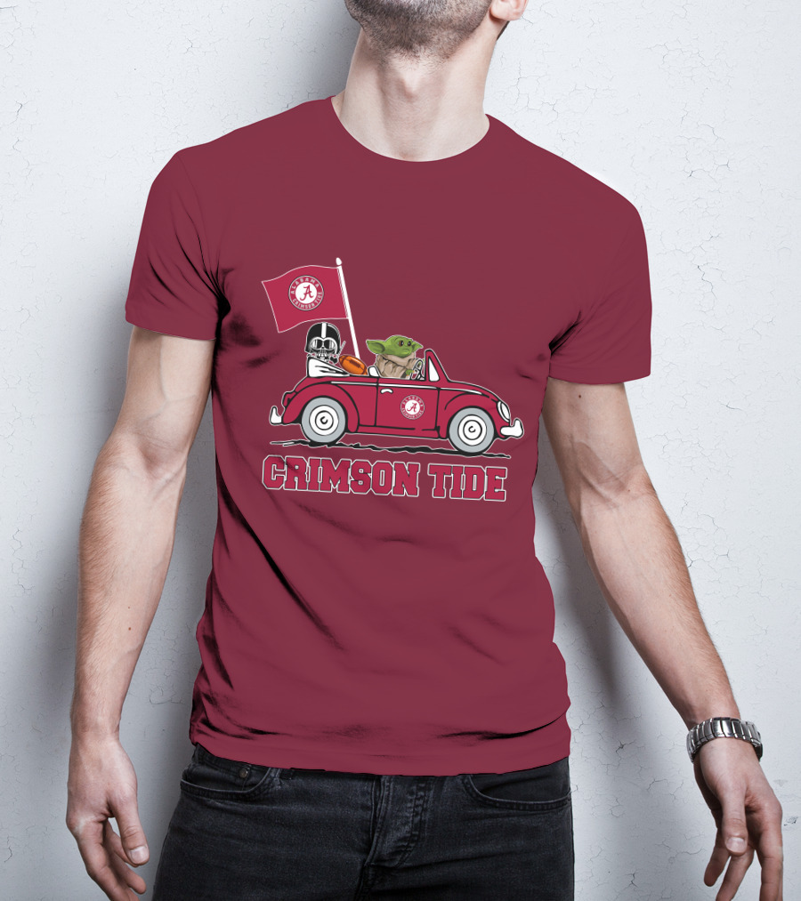Alabama Crimson Tide Darth Vader Baby Yoda Car Riding Star Wars Football T-Shirt