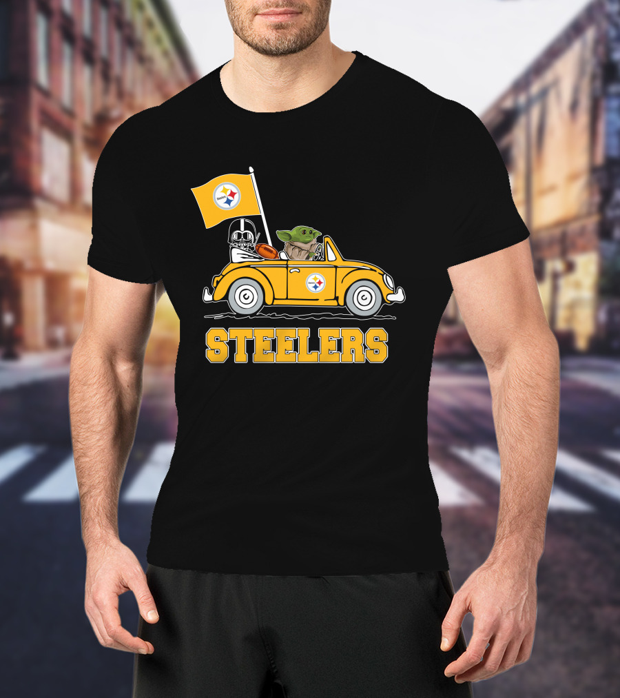 Pittsburgh Steelers Darth Vader Baby Yoda Driving Steelers Car T-Shirt