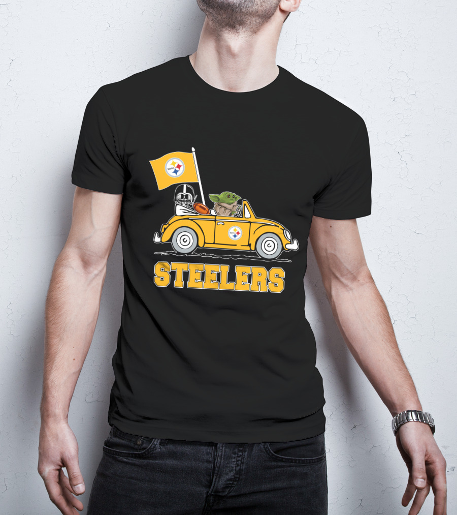 Pittsburgh Steelers Darth Vader Baby Yoda Driving Steelers Car T-Shirt