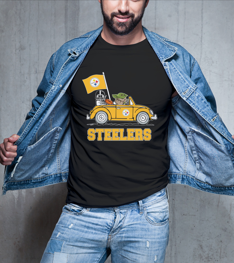 Pittsburgh Steelers Darth Vader Baby Yoda Driving Steelers Car T-Shirt