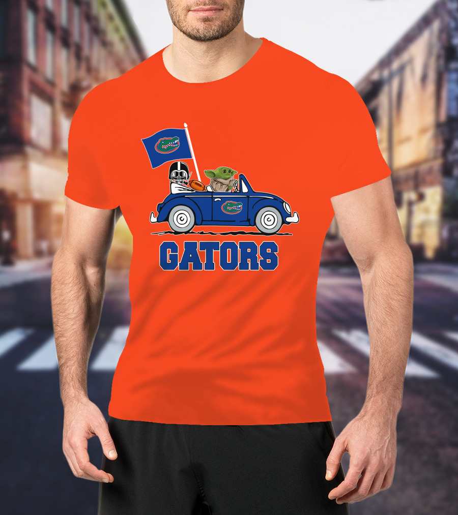 Florida Gators Darth Vader Baby Yoda Driving Car Star Wars Football T-Shirt