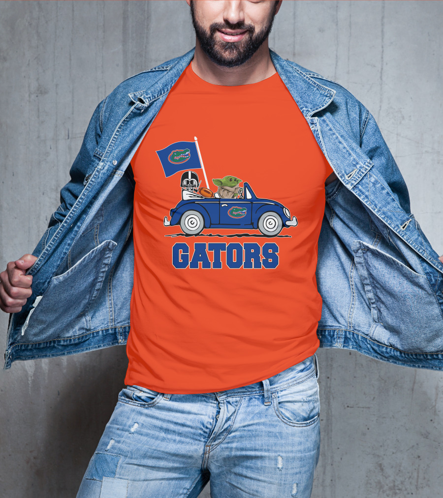 Florida Gators Darth Vader Baby Yoda Driving Car Star Wars Football T-Shirt