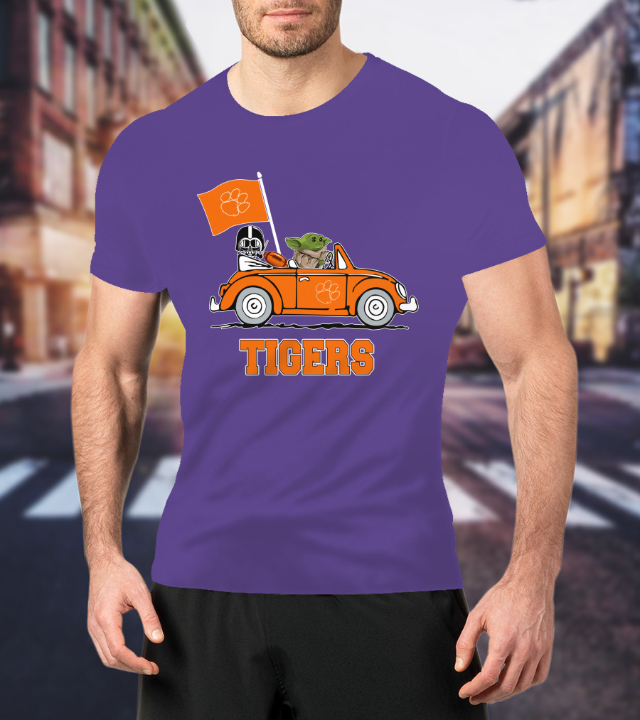 Clemson Tigers Darth Vader Baby Yoda Driving Star Wars Football Car T-Shirt