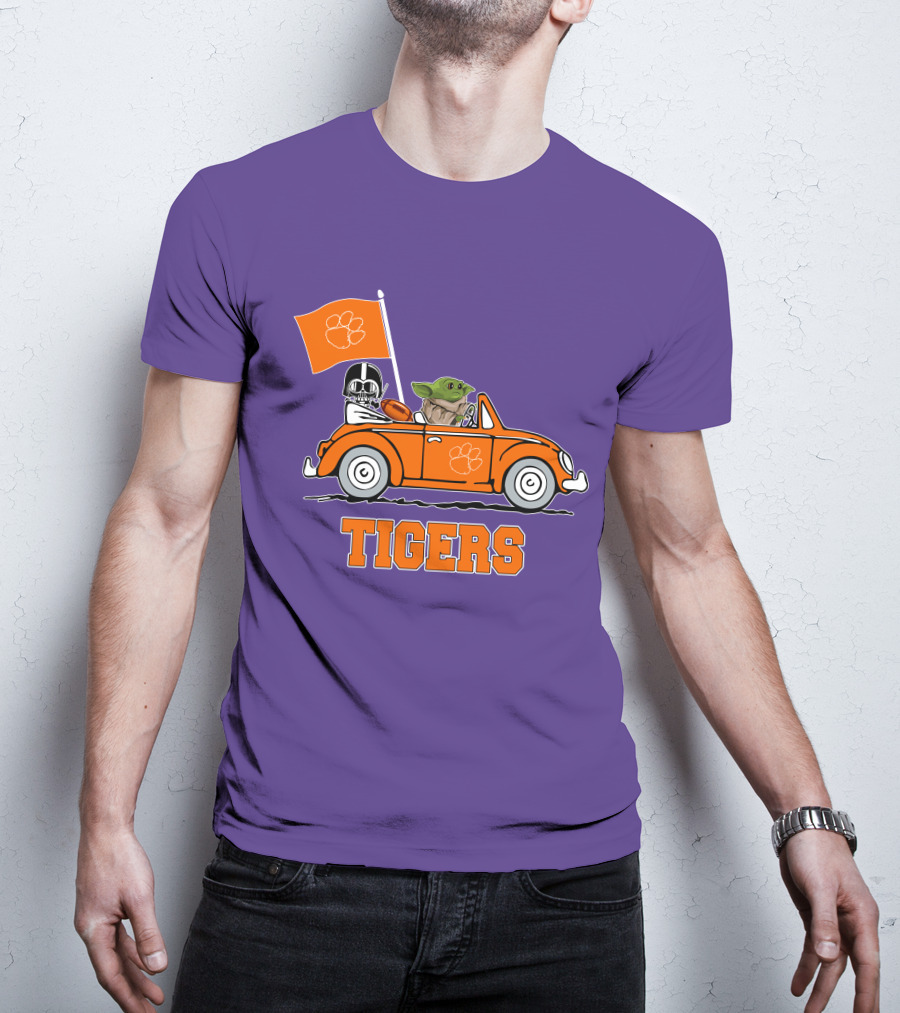 Clemson Tigers Darth Vader Baby Yoda Driving Star Wars Football Car T-Shirt