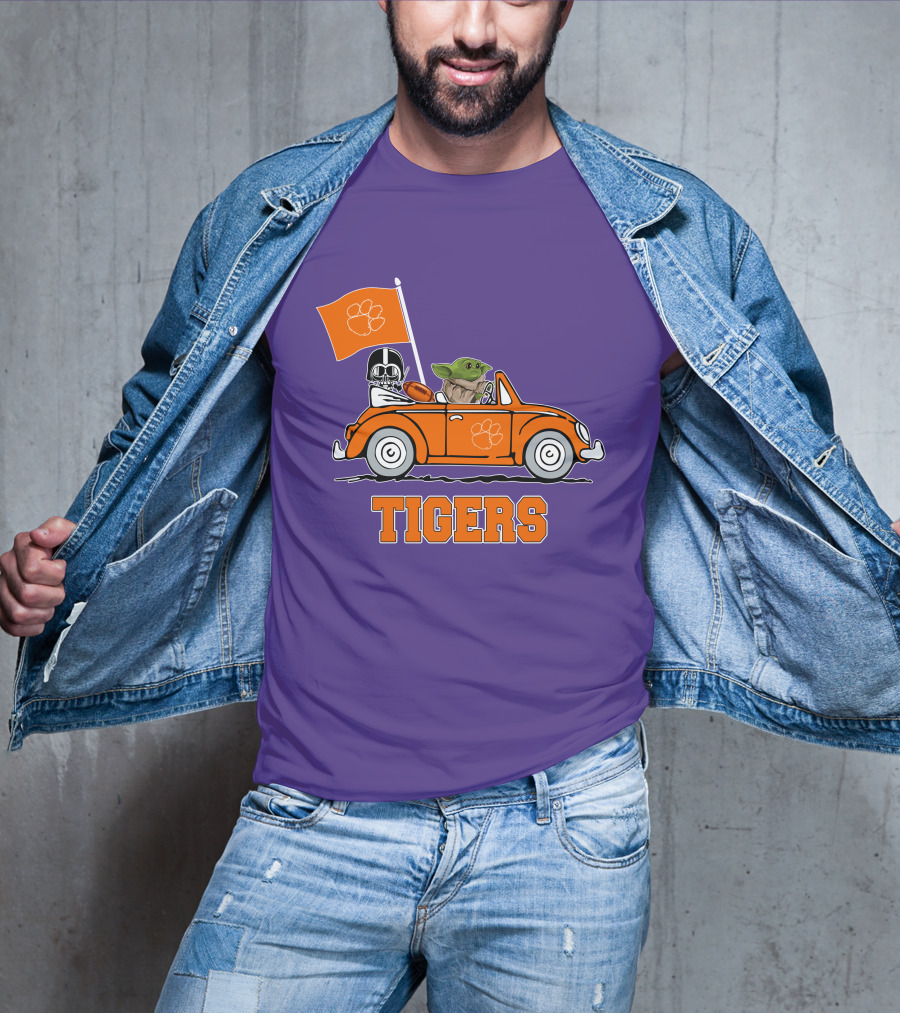 Clemson Tigers Darth Vader Baby Yoda Driving Star Wars Football Car T-Shirt