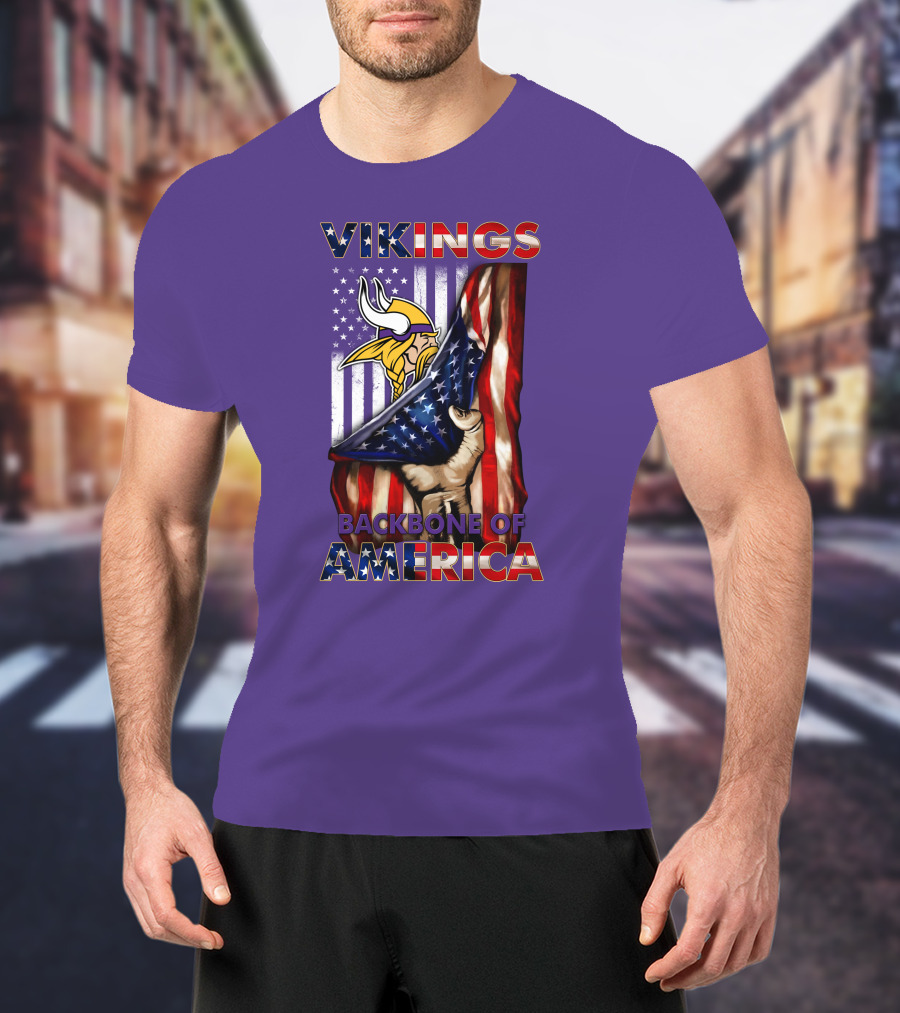Vikings Backbone Of America Flag And Helmet T-Shirt