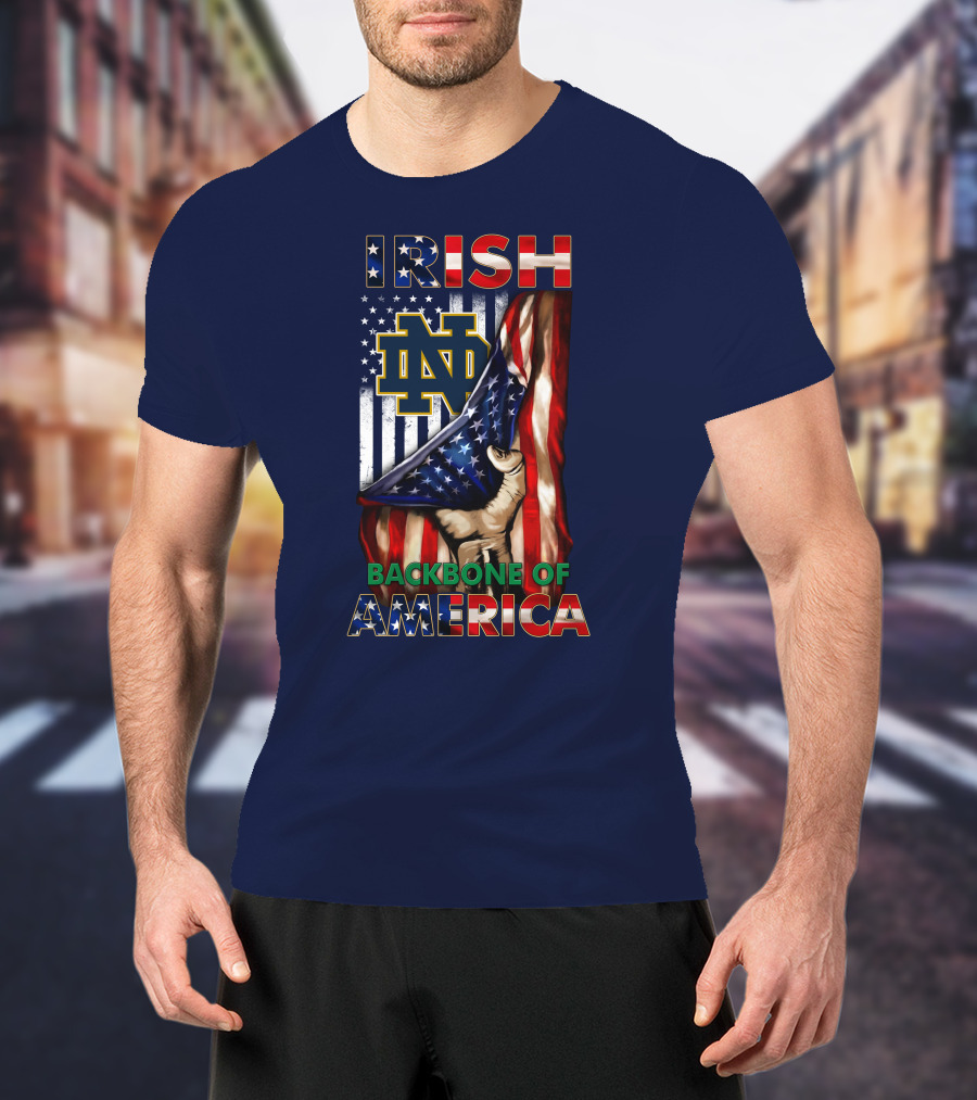 Notre Dame Fighting Irish Nd Logo Backbone Of America Flag T-Shirt